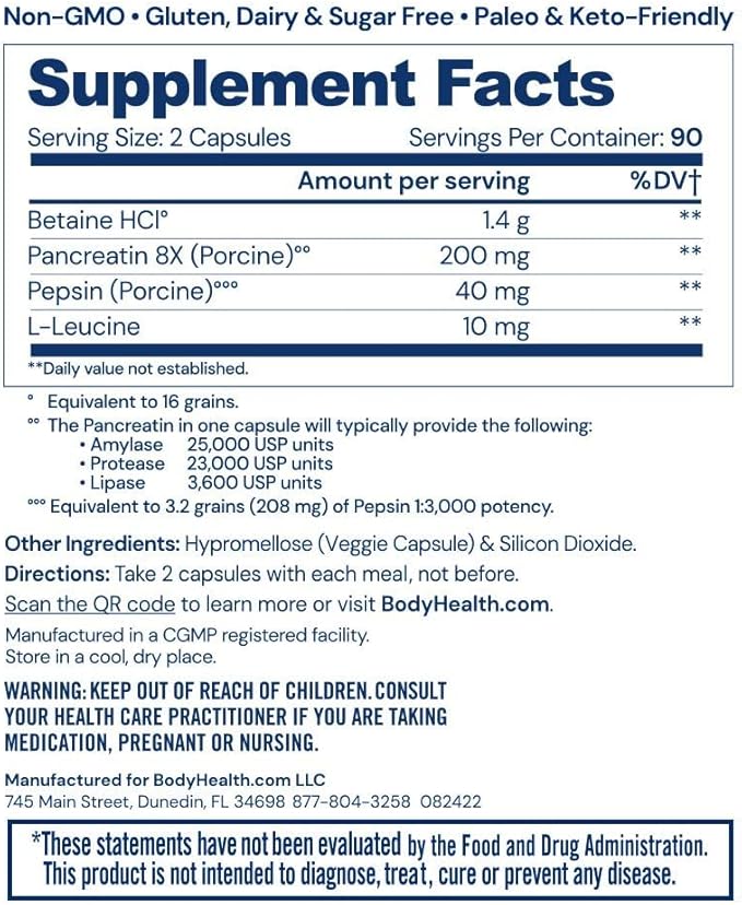 BodyHealth Digestive Enzymes Full Spectrum Digestive (180 caps),
