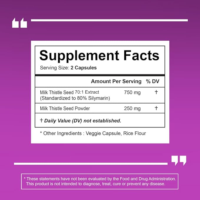 Organic Milk Thistle Supplement 70:1 Extract, 80% Silymarin, 60 Vegan