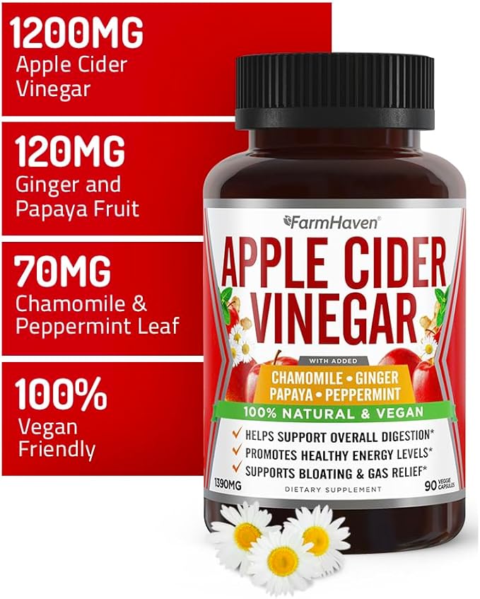Apple Cider Vinegar Capsules With Ginger, 1390mg | 100% Natural 90 Capsules