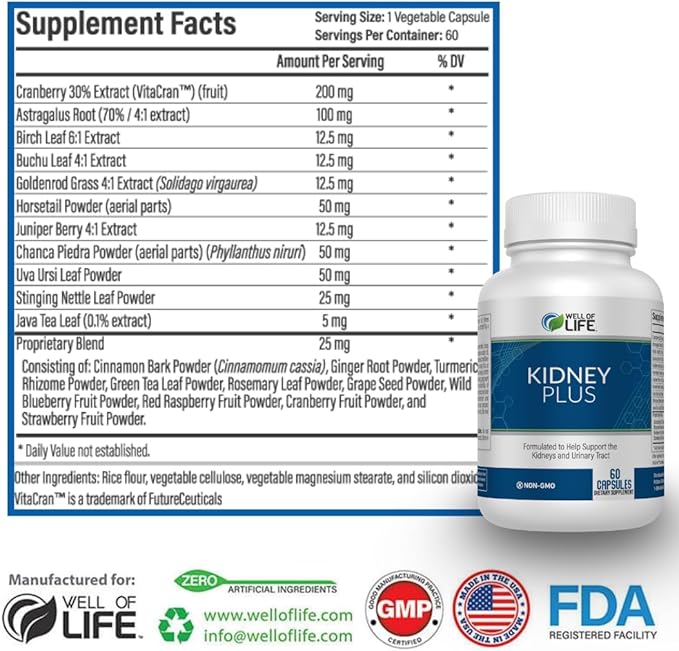 Kidney Plus 600mg with Cranberry Extract, 60 Capsules