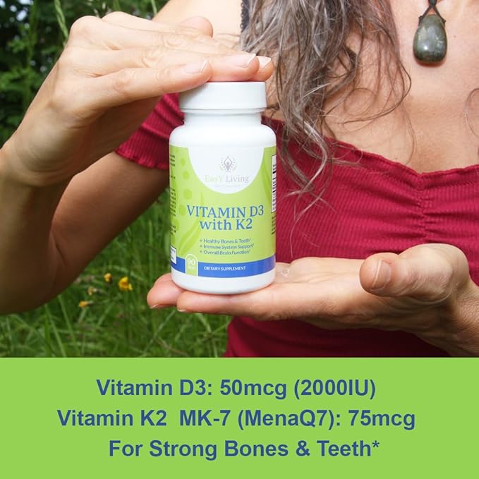 Vitamin D3 with K2 2000IU Supplement - 90Count Chewable Tablets, Vegetarian Vitamin D3 50mcg & K2 as MK-7 75mcg, Immune Health, Bone & Teeth Support