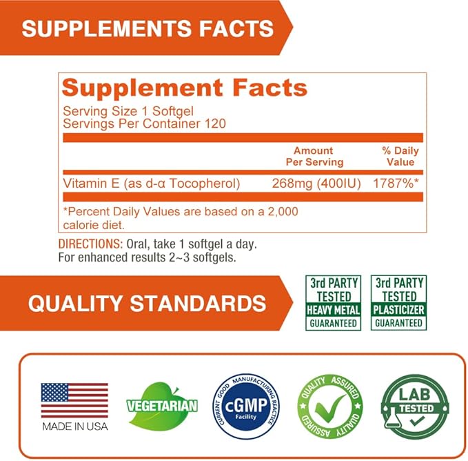 Vitamin E 400 IU Softgels, Natural 268 mg 120 Vegetarian 3)