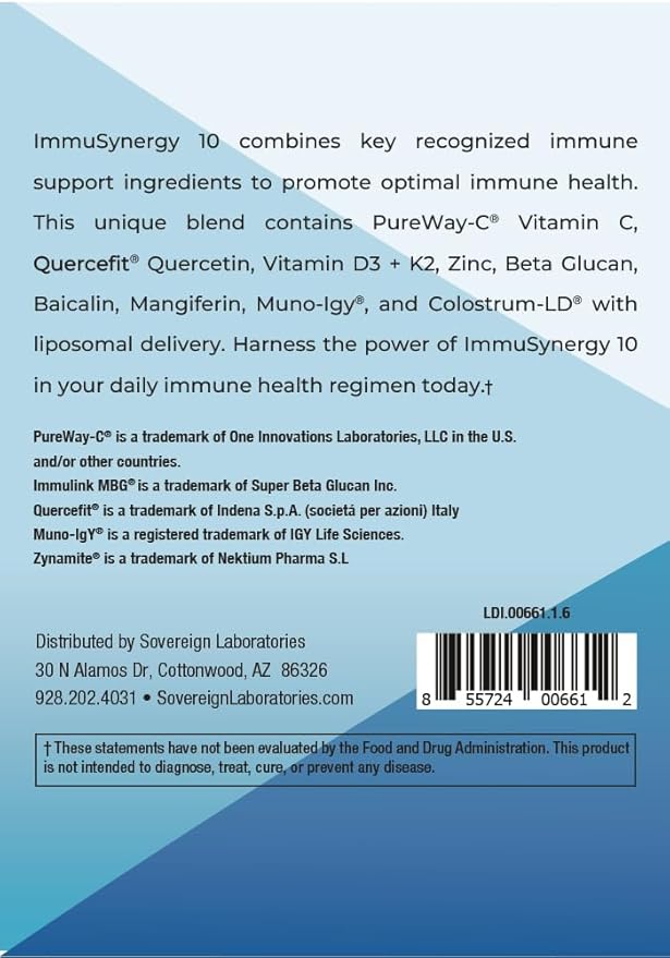 Colostrum-LD ImmuSynergy 10 Capsules - 120 Count-Immune Fortifying Ingredients - Vitamin C, D3, Zinc, Beta Glucan, Quercetin