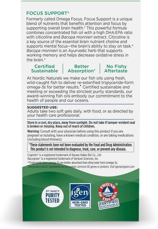 Nordic Naturals Omega Focus, Lemon 60 Soft 1280 mg Omega-3 + 30 Servings