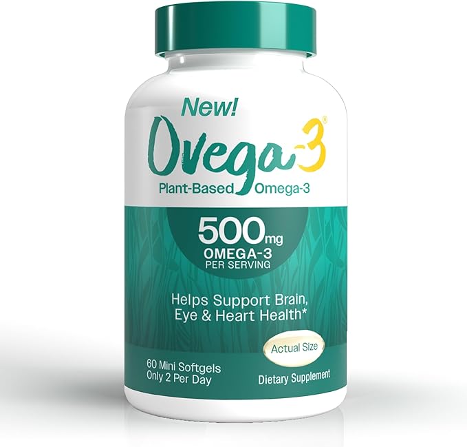 OVEGA-3 Plant-Based Omega-3 from Algal Oil 500mg, Supports 60 Count