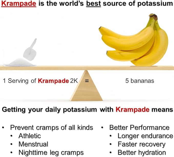 Electrolytes Powder Potassium Supplement - 2000 mg K+, >2X More Than Coconut Water | Cramp Relief and Prevention | Hydration Powder