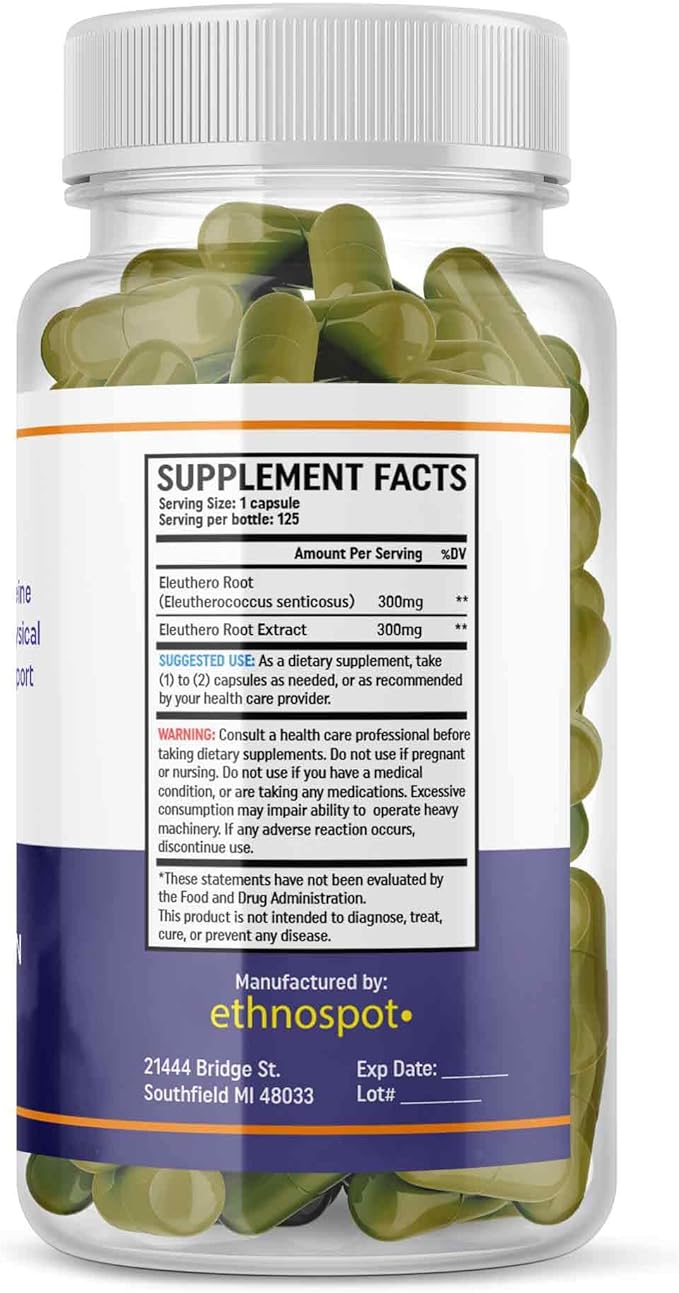 Full Spectrum Eleuthero Root Capsules 125 Vegan
