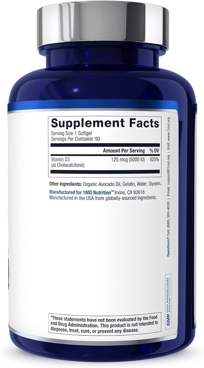 1MD Nutrition Vitamin D3 5000 IU Softgels 3-Month Supply