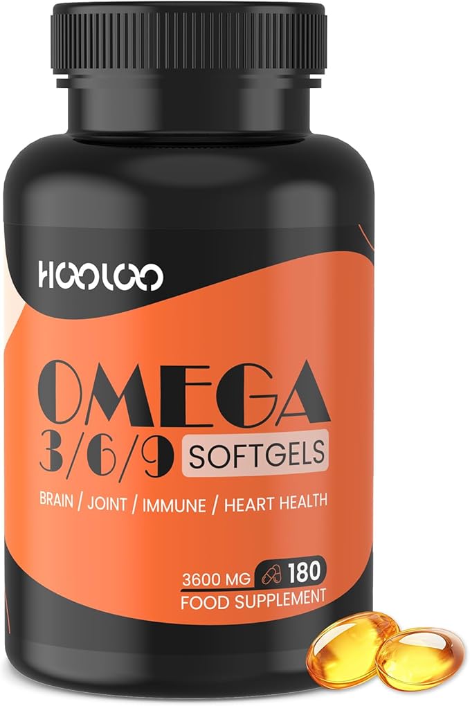 HOOLOO Omega 3 6 9 Fish 3600mg, Burpless 180 Softgels,Triple
