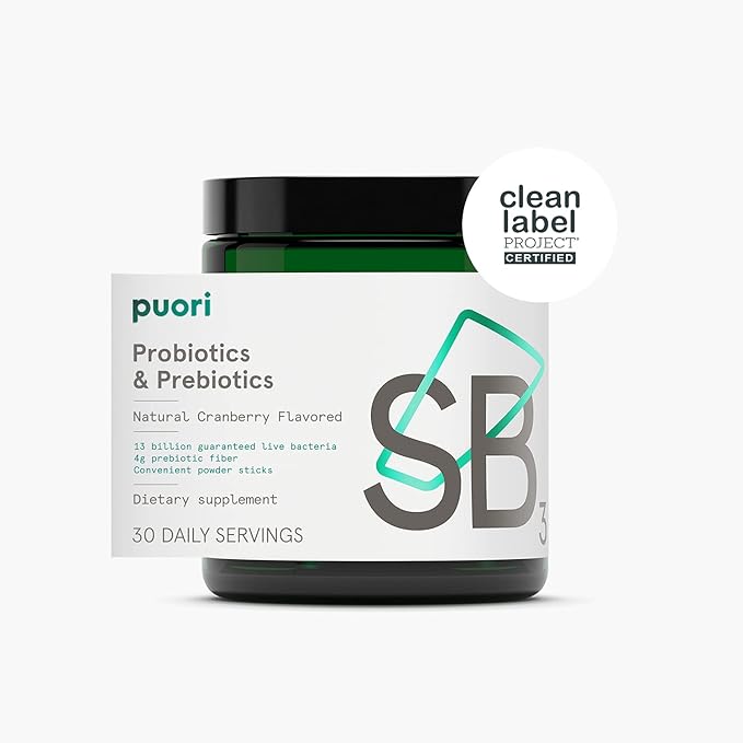 Puori Probiotics and Prebiotics Dietary Supplement 13 Billion 30 Servings 4g, Vitamin 200mg - SB3 Bifidobacterium,