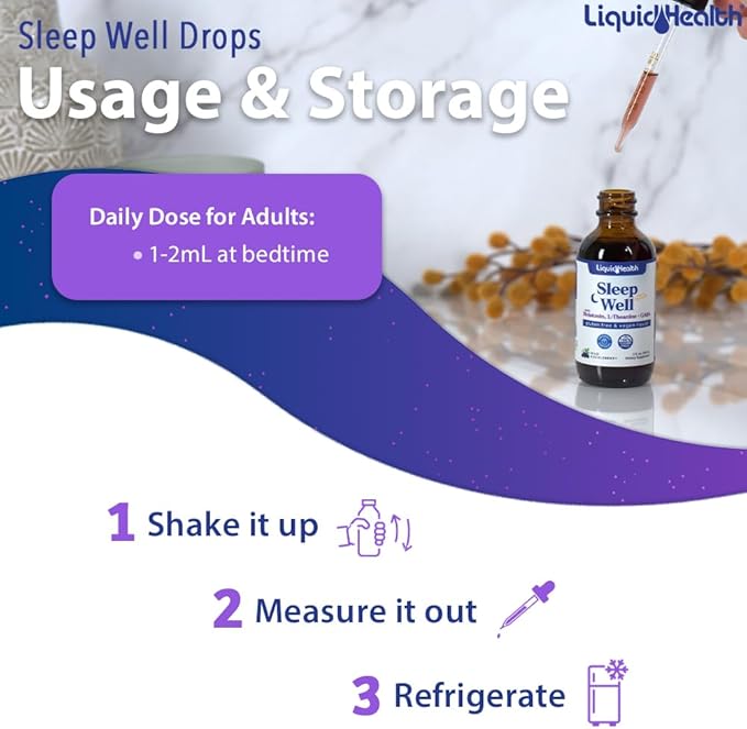 LIQUIDHEALTH Sleep Well Natural Sleep Aid Melatonin Drops - Better Sleep & Mood, Relax & Calm Mind, Fall Asleep Faster Stay Asleep Longer - Vegan, Sugar Free, Drug Free, Non-GMO, Great Taste (3-Pack)