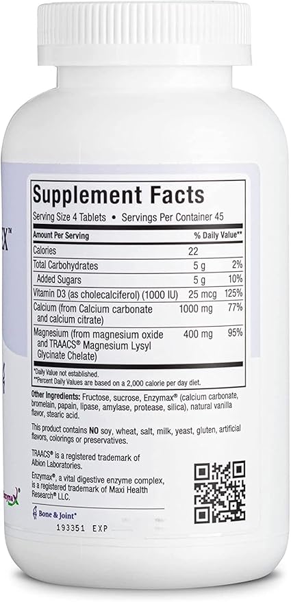 Maxi Health Chewable Calcium Complex – Vanilla Flavor Vitamin D3 and Magnesium Chewables to Help Support Bones – Kosher Magnesium and Calcium Supplement for Women and Men (180 Count, Pack of 2)