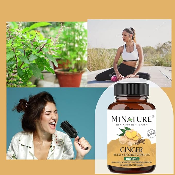 Ginger Capsules with Tulsi (Holy Basil) 120* Vegan 1000* mg 2 Months