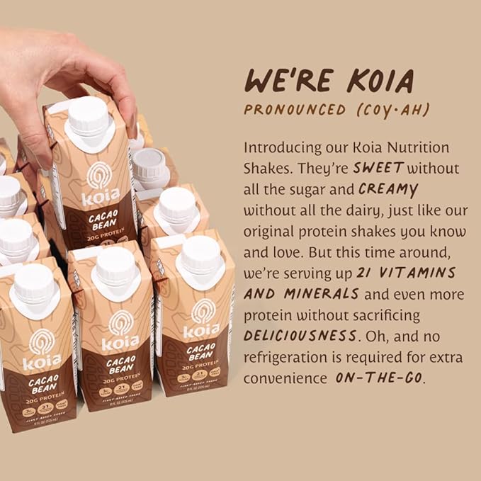 Koia - Plant Based Protein Shake 20g Protein, 3g Sugar, 6g Prebiotic 21 Vitamins 11 fl 12 Bottles