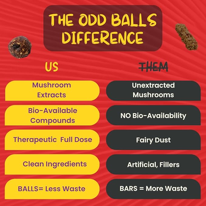 ODD BALLS Organic Energy Balls Cherry - Superfood Mushroom Snack - Running, Cycling, Hiking - Gels, Bars Alternative - Lion's Mane Focus, Cordyceps Energy - Vegan, Gluten Free Snacks for Kids & Adults (8.5 oz, Cherry)