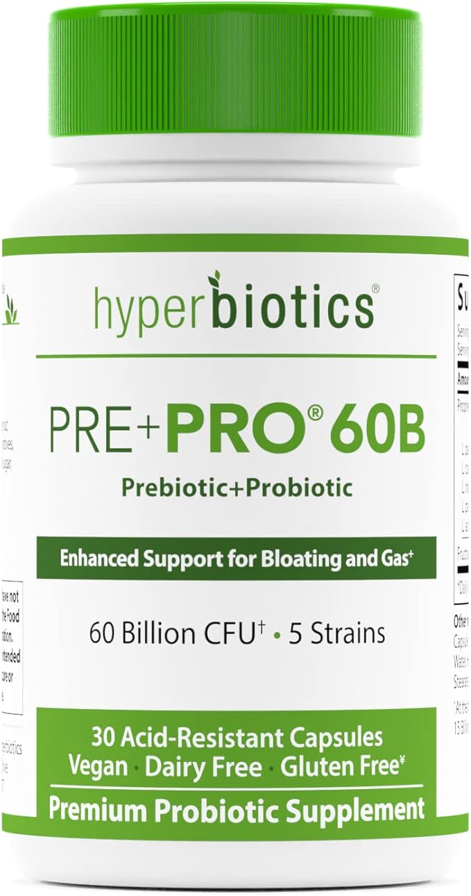 Hyperbiotics Pre Pro Vegan Probiotics + Prebiotics 60 Billion 30 Capsules