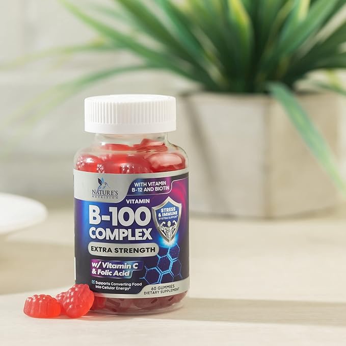 Super B Complex Gummies with Vitamin B6, Folic B12, Biotin, 60 Gummies