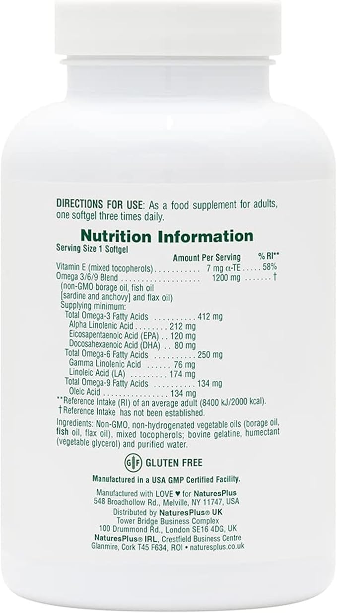 Natures Plus Ultra Omega 3 6 9-1200 mg, 90 Softgels 90 Servings