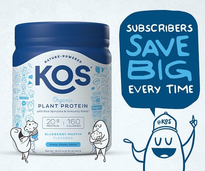 KOS Plant Based Protein Powder, Blueberry Muffin 10 Servings