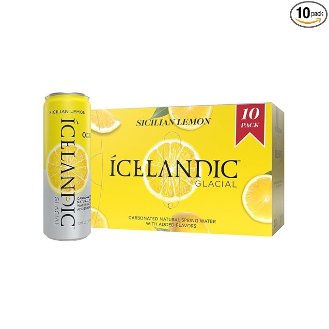 Icelandic Glacial Sparkling Water, Sicilian Lemon, 330 ml / 11.1 Fl Oz Cans (Pack of 10)