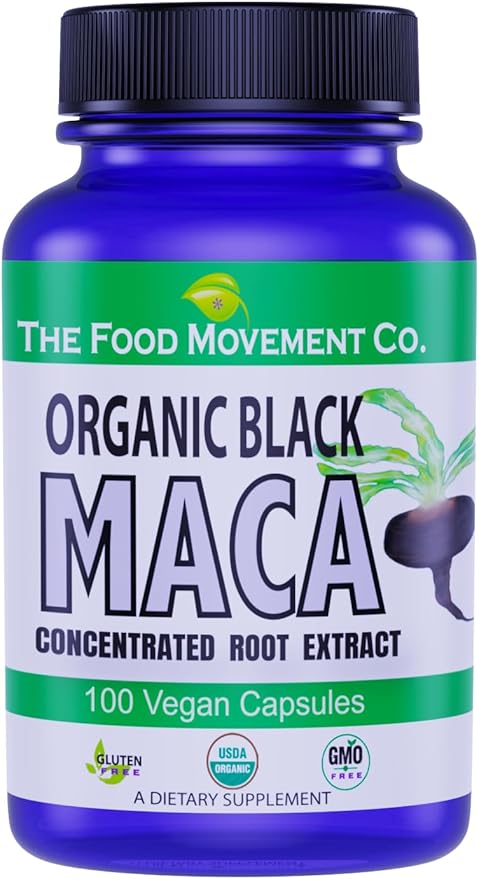 Black Maca 500mg 60 Capsules - Organic, Non-GMO, Vegan, Gluten Free- Black Maca Root Supplement for Whole Body Wellness