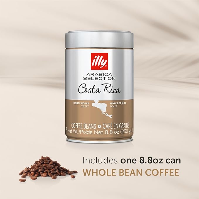 illy Whole Bean Coffee - Perfectly Roasted Whole Coffee Beans – Costa Rica Medium Roast - with Notes of Honey, Vanilla & Citrus - 100% Arabica Coffee - No Preservatives – 8.8 Ounce