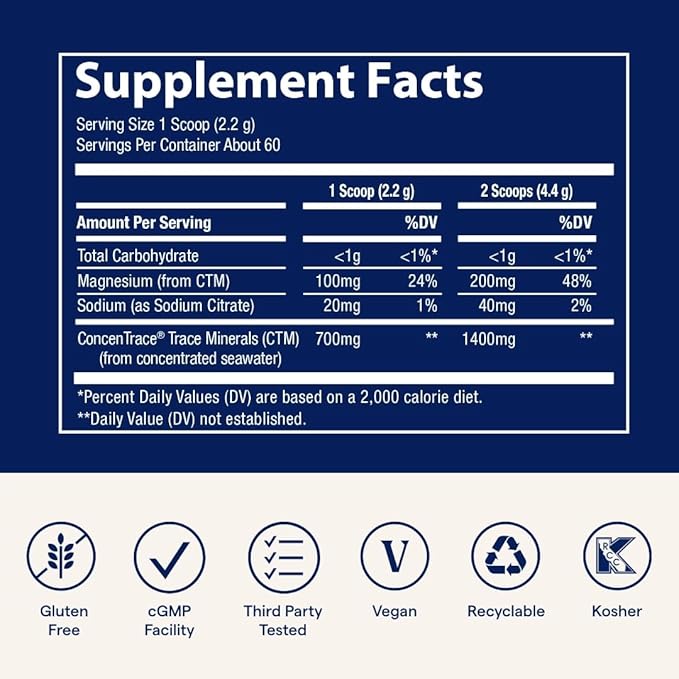 Trace Minerals ConcenTrace Daily Mineral Powder 60 Servings - 700mg of ConcenTrace per Serving (About 15 Drops) Full Spectrum for Whole Body Wellness- Blue Hawaiian Flavor