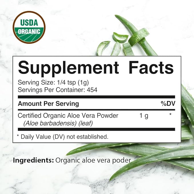 Vitamatic Certified USDA Organic Aloe Vera 1 Pound (16 Ounce)
