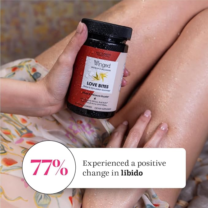 Winged Wellness Love Bites - in The Mood Organic Gluten Free, Non GMO Formula Designed by Women for Women - Stress Management + Feeling Hot Energy - 50 ct.