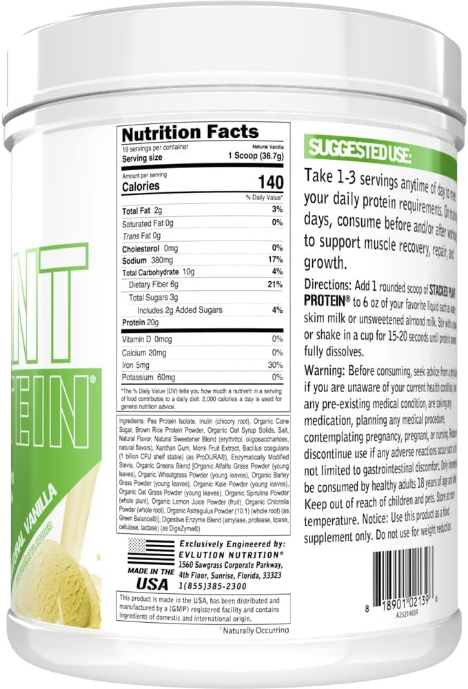 Evlution Nutrition Stacked Plant Protein Powder, 1.5 LB