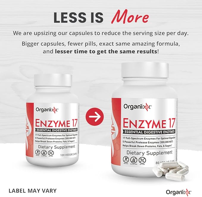 Organixx Enzyme 17 Essential Digestive Enzymes, 80 Veggie