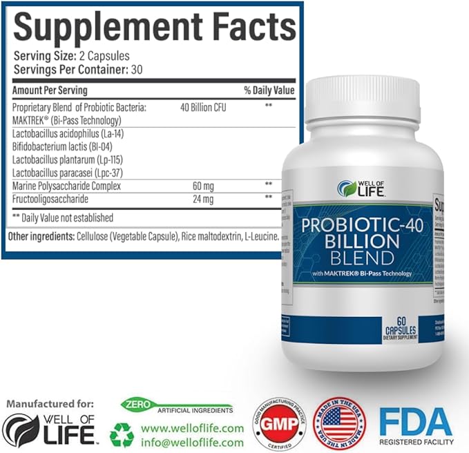 Probiotic-40 Billion: Helps Gut Health & 4 Strain 40 Billion 60 Capsules.