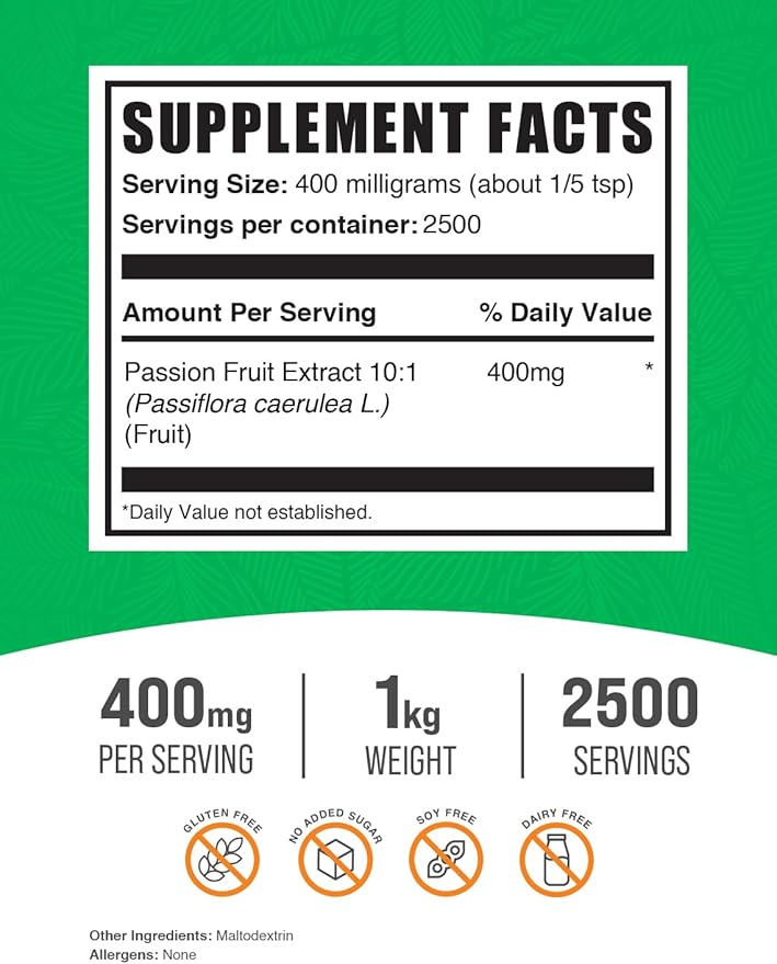 BulkSupplements.com Passion Fruit Extract Powder - Passion Fruit Supplement, Passion Fruit Powder - Gluten Free & No Added Sugar, 400mg per Serving, 1kg (2.2 lbs) (Pack of 1)