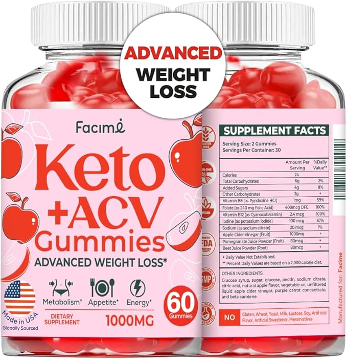 Premium Keto Acv Gummies - Apple Cider Vinegar Gummies - 1000MG with Superfoods, Vegan Non GMO, Made in USA, 60 Gummies 1 Month Supply
