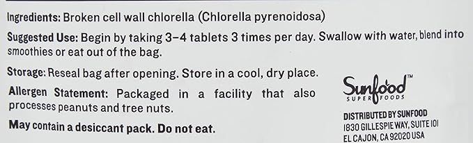 Sunfood Superfoods Chlorella Tablets - Chlorophyll, Chlorella Supplement, Chlorophyll Pills, Broken Cell Wall Algae Capsules, Non GMO, Vegan - 2 oz Bag