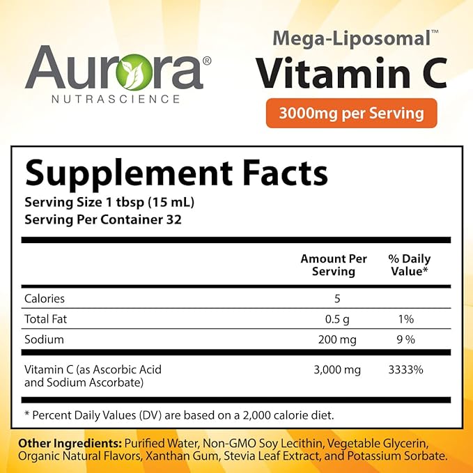 Aurora Nutrascience, Mega-Liposomal Vitamin C, 3,000 16 oz (480 mL)