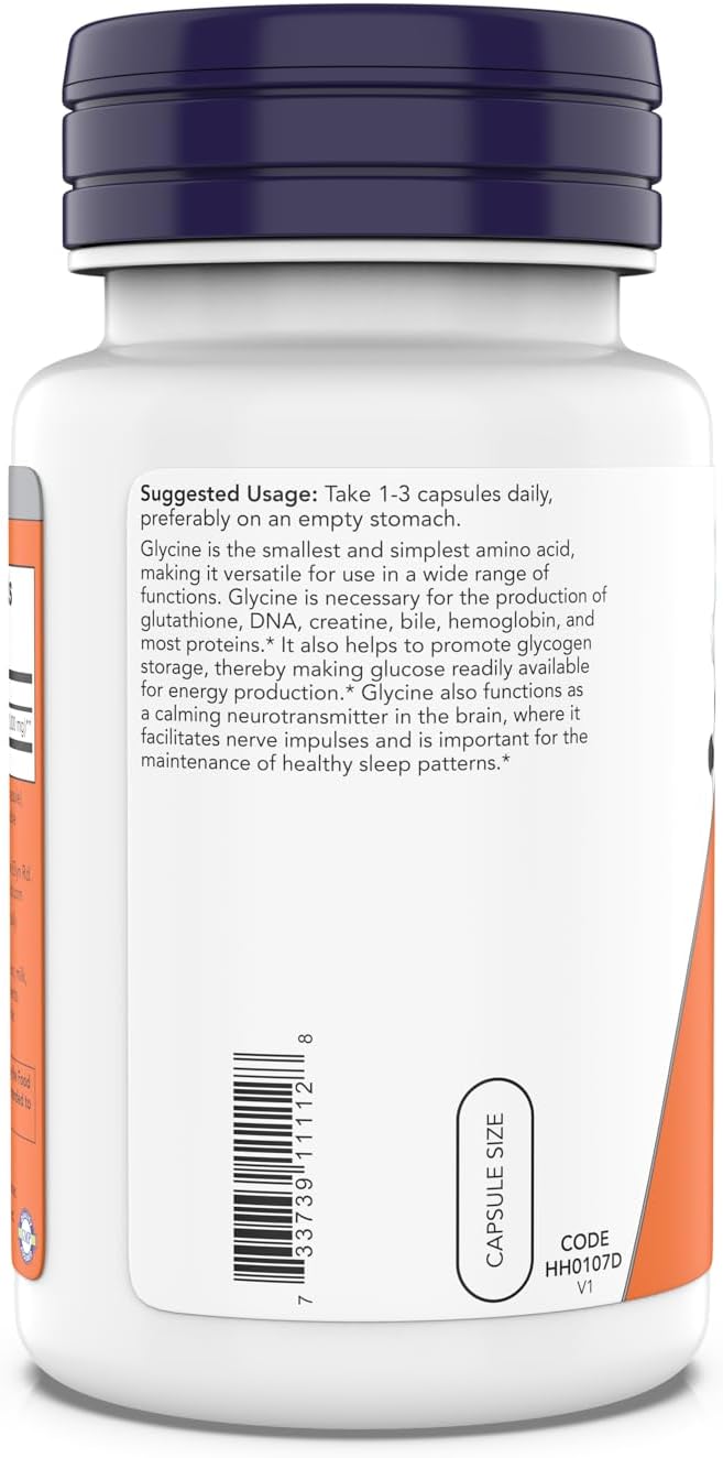 NOW Foods Glycine 1000mg, Free-Form Pharmaceutical 200 Vegetarian 1)
