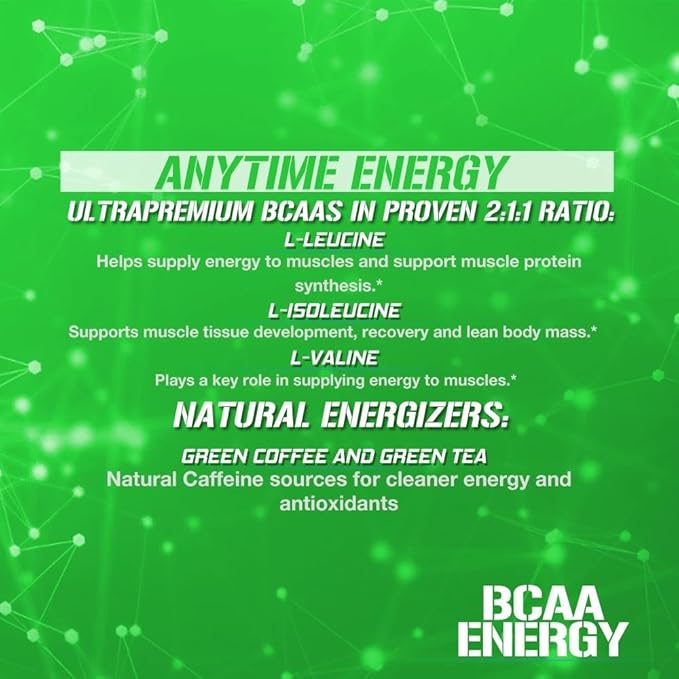 EVL BCAAs Amino Acids Powder - Rehydrating BCAA Powder Post Workout Recovery Drink with Natural Caffeine - BCAA Energy Pre Workout Powder for Muscle Recovery Lean Growth and Endurance - Green Apple
