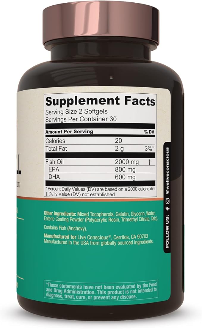 OmegaWell Fish Oil: Heart, Brain, and 800 mg 600 mg 120 Count (2-Pack)
