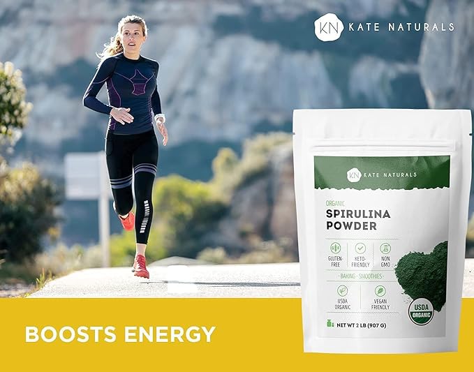 Kate Naturals Organic Spirulina Powder for Immune Support and Antioxidants. Nutrient Dense Superfood Supplement (2 lb, USDA Certified, Non-GMO, Gluten- Free)
