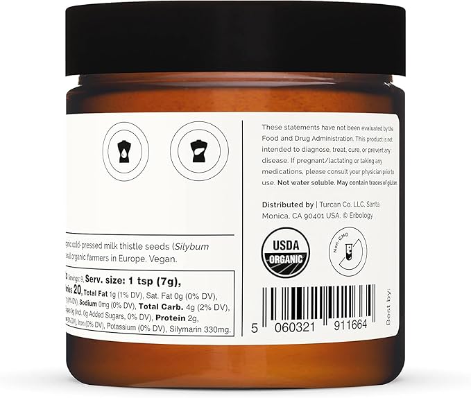 Erbology Organic Milk Thistle Powder 2.1 oz 20 Servings 180mg Silymarin 100% Milk