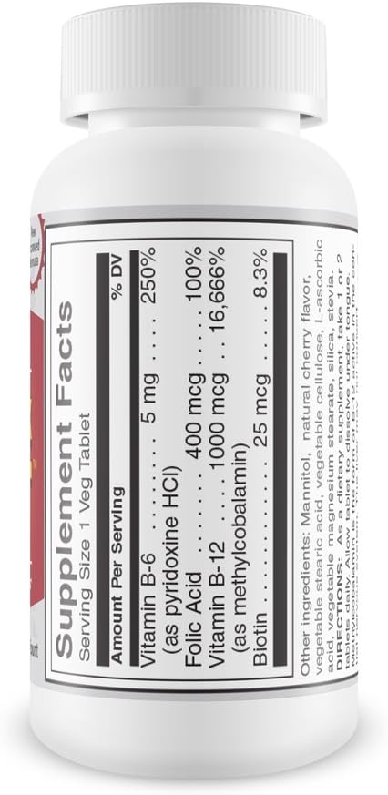 Vitamin B12 Sublingual B Complex Energy B12 Methylcobalamin B6 Biotin 100% Caffeine