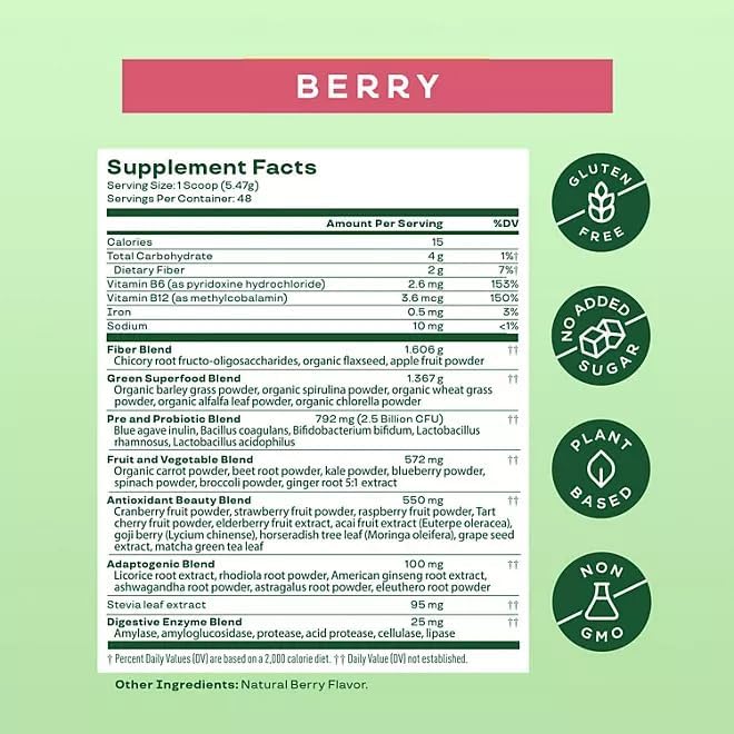 '-Bloom- Greens & Superfoods Powder 9.26oz (Berry, 48 Servings)