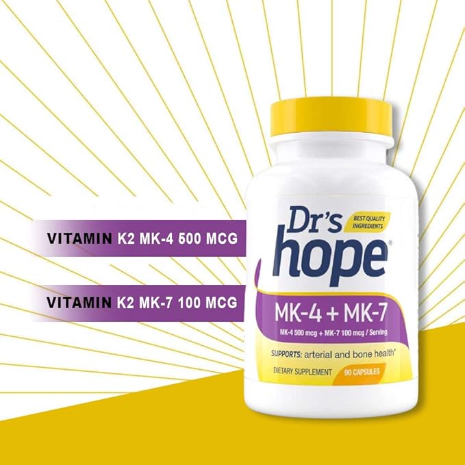 Vitamin K2-90 Capsules with 500 mcg MK4 + 100 mcg MK7 | K-2 Vitamins 1 Capsule