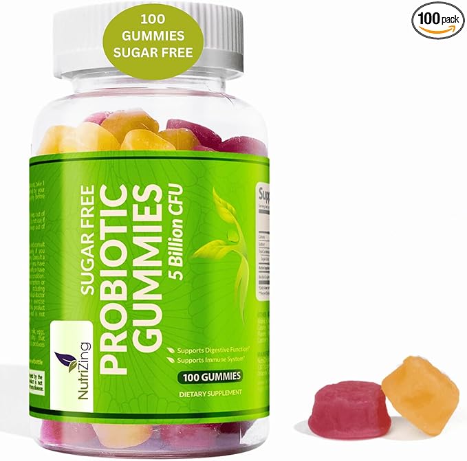 NutriZing Sugar Free Probiotic Gummies 100 Count, 5 Bn