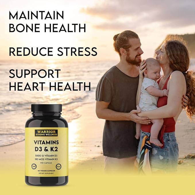 Vitamin D3 and K2 Supplement 5000IU Vitamin D3 and 180MCG Vitamin K2 Supplement 2 Month-Supply, 60 Veggie