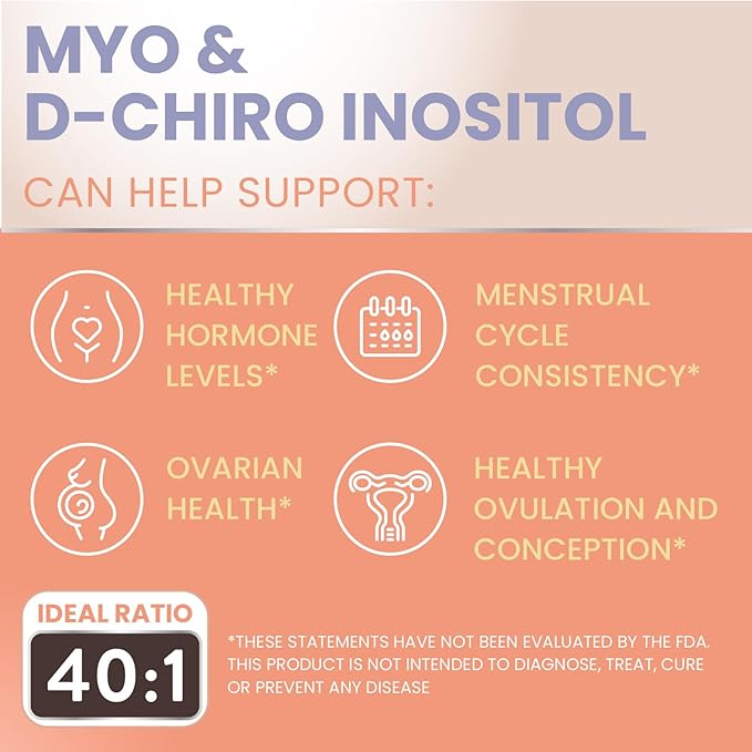 Vegan Myo-Inositol & D-Chiro Inositol Supplement for Women - PCOS Relief, Hormonal Balance, Ovarian Support, Ovulation Support Supplement - Ideal Ratio 40:1-90 Cap - Fertility Supplements for Women