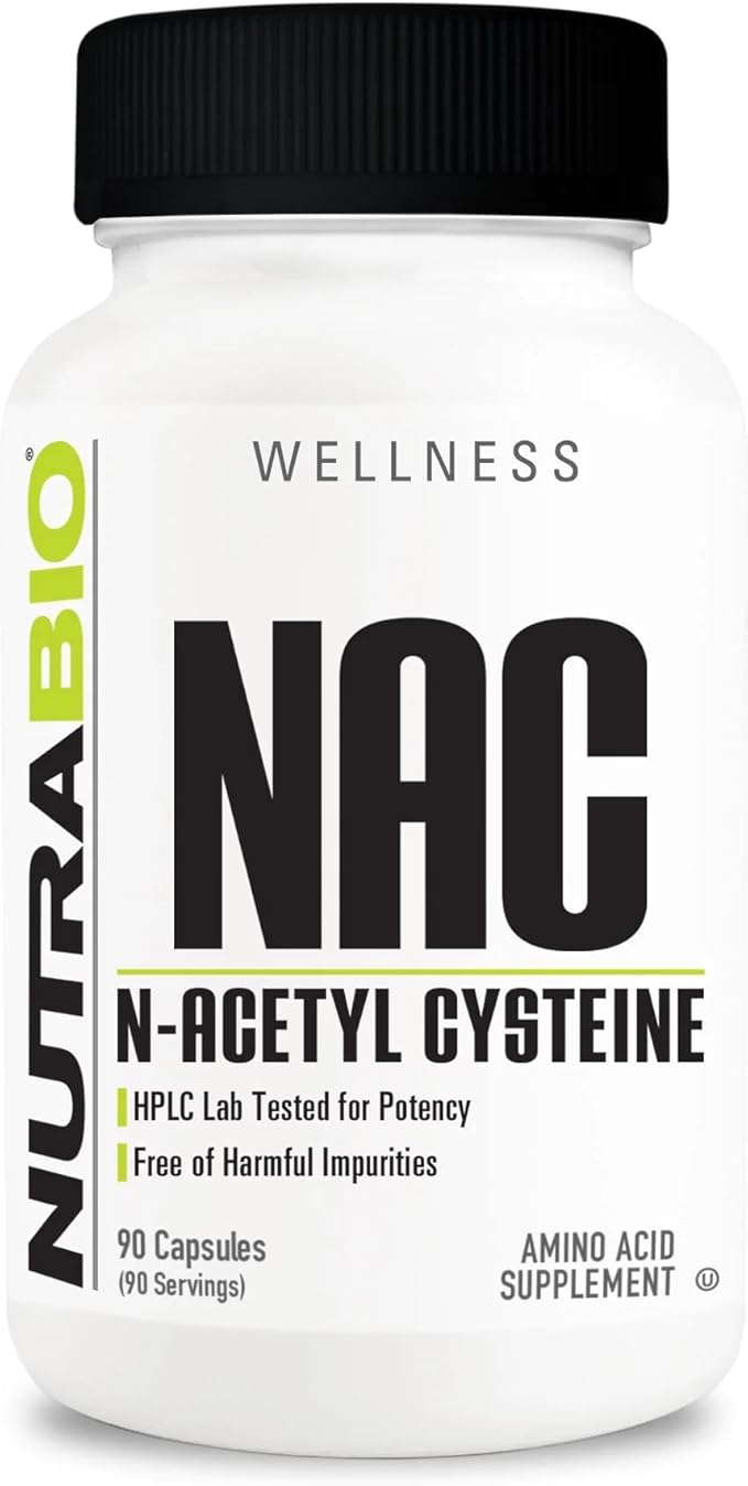 NutraBio N-Acetyl Cysteine Supplement (NAC) 90 Capsules, 600mg Each