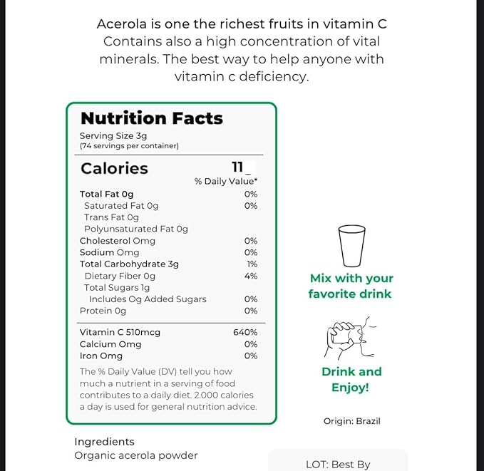 f&b superfoods Pure Organic Acerola Cherry (8oz), Organic