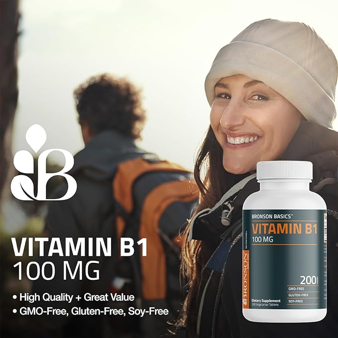 Bronson Vitamin B1 100 MG, Non-GMO, 200 Vegetarian Tablets